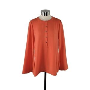 BCBGMaxAxria Women's Popover Bell Sleeve Side Slit Flowy Blouse Size XS Orange